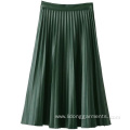 Womens Customized Printed PU Leather Pleated Skirt